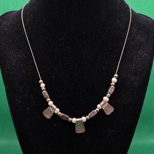 Vintage Sterling Silver Beaded Necklace Marked .925 KJ 16.5"